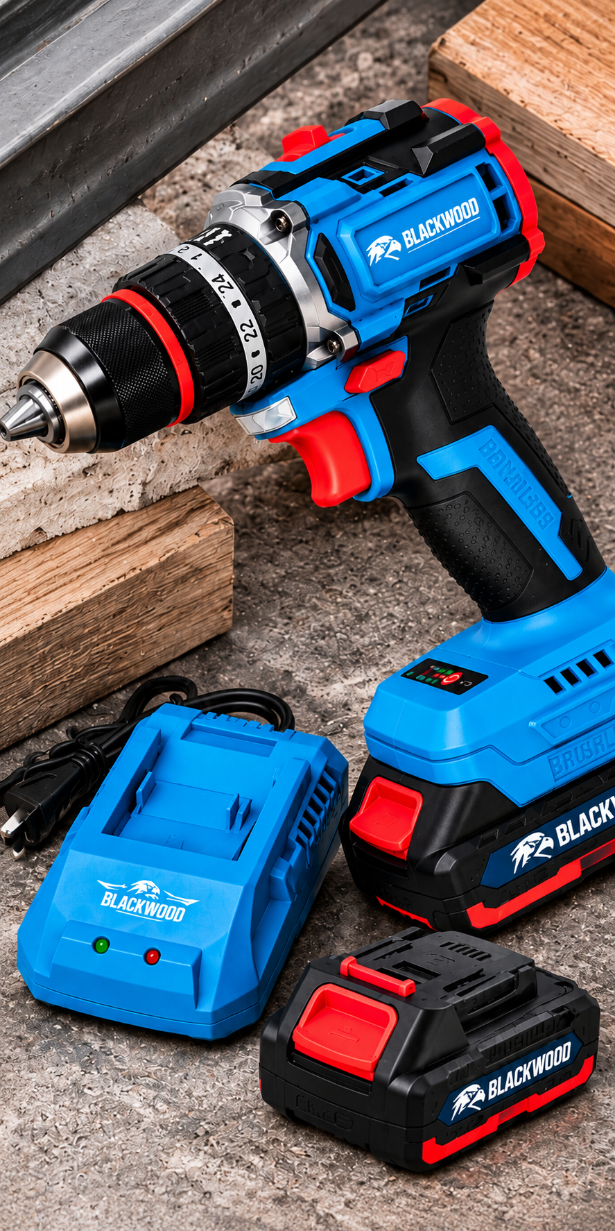 Taladro Percutor BLACKWOOD 48V Brushless + 2 Baterías