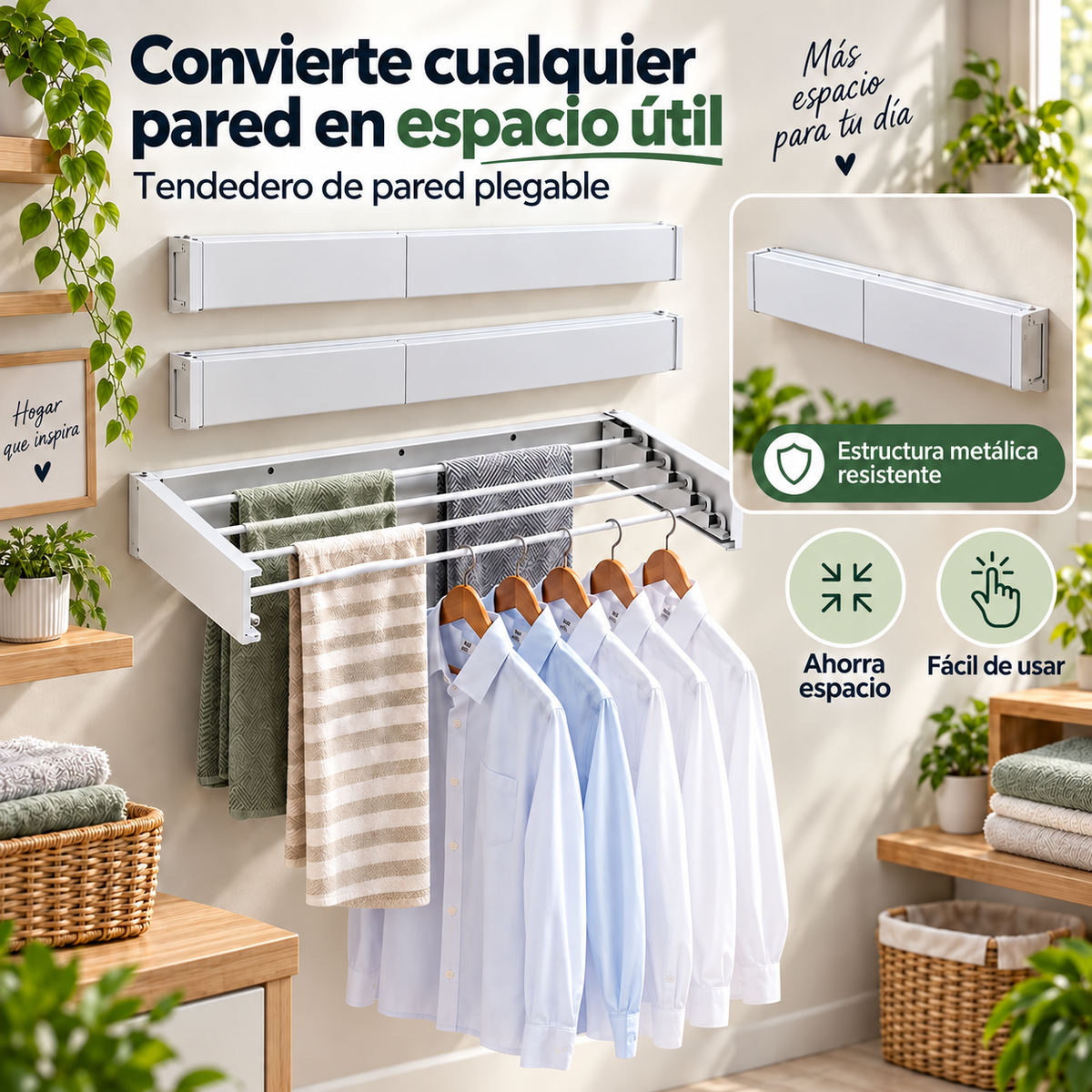 Tendedero de Pared Plegable – Ahorra Espacio